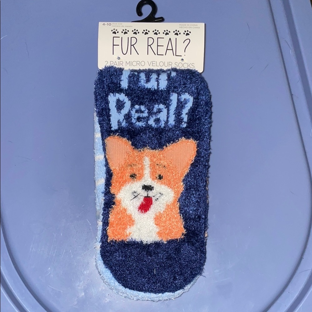 Fur Real? Micro Velour Socks with Corgi Design